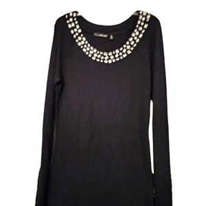 Willi Smith Black Scoop Neck Bodycon Rhinestone Sweater